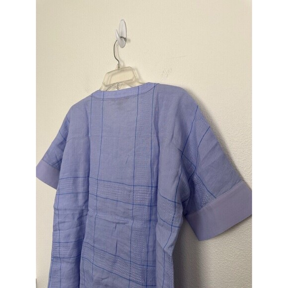 Tommy Bahama Women's Popover Linen Short Sleeve Blouse Blue Grid Size Small NEW - Picture 7 of 7